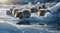Adorable Lemmings Cluster Together on Icy Landscape Under Gentle Sunlight in the Arctic Royalty Free Stock Photo