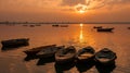 a group of small boats sitting in a body of water