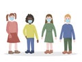 A group of small children, boys and girls wearing medical masks. To protect against viral diseases, environmental and air pollutio Royalty Free Stock Photo