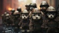 A group of small dogs dressed in military uniforms, AI