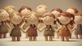 A group of small dolls are holding hands in a circle, AI Royalty Free Stock Photo