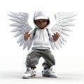 Hip Hop Urban Angel: Young Black Boy With Wings And Hoodie