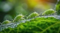 Group of Small Green Bugs on Top of Green Leaf Royalty Free Stock Photo