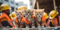 A group of small kittens wearing safety vests. Generative AI image. Royalty Free Stock Photo