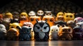 A group of small owl figurines are arranged in a circle, AI