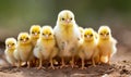 Group of Small Yellow Chicks Sitting on Dirt Field