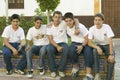 Group of smiling boys in village of Southern Spain off highway A49 west of Sevilla