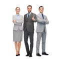 Group of smiling businessmen showing thumbs up