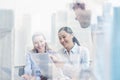 Group of smiling businesspeople meeting in office Royalty Free Stock Photo