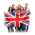 Group of smiling friends with british flag Royalty Free Stock Photo