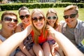 Group of smiling friends making selfie in park Royalty Free Stock Photo