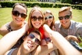 Group of smiling friends making selfie in park Royalty Free Stock Photo