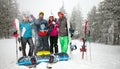 Group of smiling friends snowboarders having fun Royalty Free Stock Photo