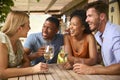 Group Of Smiling Multi-Cultural Friends Outdoors At Home Drinking Wine Together Royalty Free Stock Photo