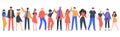 Group of smiling people. Team of young men and women holding hands, characters standing together, friendship, unity Royalty Free Stock Photo