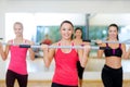 Group of smiling people working out with barbells Royalty Free Stock Photo