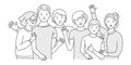 Group of smiling teenage boys and girls or friends standing together, embracing each other, waving hands. Happy students Royalty Free Stock Photo