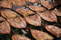 Group of smoked fish on a farmer`s street market