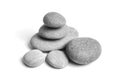 Group of smooth grey stones. Sea pebble. Stacked pebbles isolated on white background Royalty Free Stock Photo