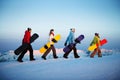 Group of Snowboarders Extreme Skiing Concept