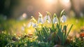 A group of snowdrops growing in the grass Royalty Free Stock Photo