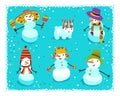 Group of snowmen with cute details