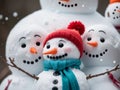 A Group Of Snowmen. Generative AI