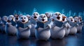 A group of snowmen singing in a choir of singing snowmen Royalty Free Stock Photo