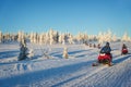 Group of snowmobiles in Lapland, near Saariselka Finland