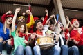 Group of soccer fans watching a sports event in the stands of a stadium Royalty Free Stock Photo