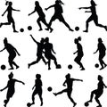 Group of soccer women silhouette vector