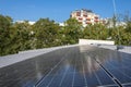 Top view of the roof with photovoltaic panels installed. Royalty Free Stock Photo