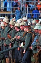 A group of soldiers-reenactors. Osovets battle reenactment