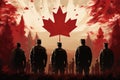 A Group Of Soldiers Standing In Front Of A Canadian Flag