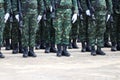 A group of soldiers standing in a straight line posture Receive military training in addition to combat tactical training,