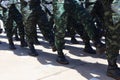 A group of soldiers standing in a straight line posture Receive military training in addition to combat tactical training,