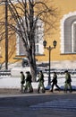 A group of soldiers walks in Moscow Kremlin. Royalty Free Stock Photo