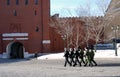 A group of soldiers walks in Moscow Kremlin. Royalty Free Stock Photo