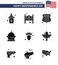 Group of 9 Solid Glyphs Set for Independence day of United States of America such as native american; thanksgiving; badge; sweet;