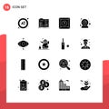 Group of 16 Solid Glyphs Signs and Symbols for abrahamic, focus, box, eye, web cam Royalty Free Stock Photo