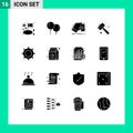 Group of 16 Solid Glyphs Signs and Symbols for basic, smash, hand, pound, knock