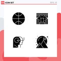 Group of 4 Solid Glyphs Signs and Symbols for basketball, mind, show, people, achievement