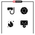 Group of 4 Solid Glyphs Signs and Symbols for beach, fire, underwater, focus, money Royalty Free Stock Photo