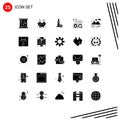 Group of 25 Solid Glyphs Signs and Symbols for box, cloud, business, camping, optometrist