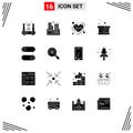 Group of 16 Solid Glyphs Signs and Symbols for bread, bakery, building, player, heart Royalty Free Stock Photo