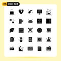 Group of 25 Solid Glyphs Signs and Symbols for business, signal, arrow, radio, desktop