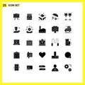 Group of 25 Solid Glyphs Signs and Symbols for computers, dollar protection, drawing, cyber crime, medical