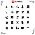 Group of 25 Solid Glyphs Signs and Symbols for contact us, sport, scandinavia, skateboard, tool
