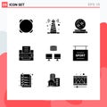 Group of 9 Solid Glyphs Signs and Symbols for database, office, ball, fax, star Royalty Free Stock Photo
