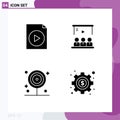 Group of 4 Solid Glyphs Signs and Symbols for document, food, presentation, team, lollipop